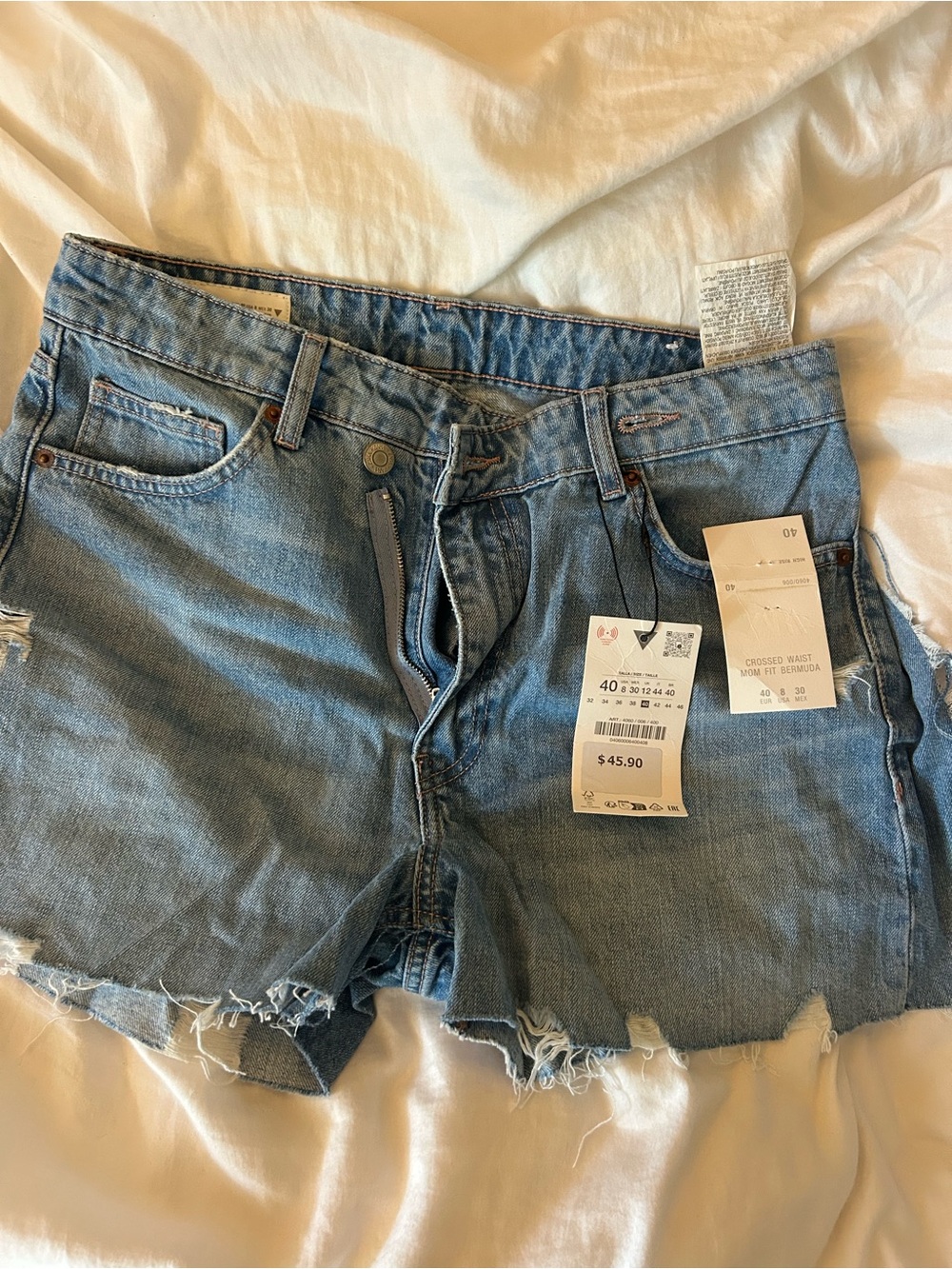 Zara Light Blue Distressed Denim Cutoff Shorts